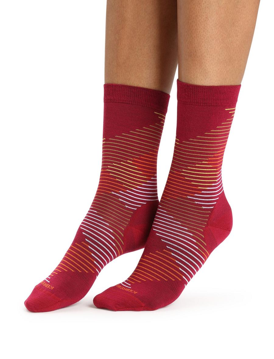 Chaussettes Icebreaker Merino Lifestyle Fine Gauge Crew Dashes Femme Rose Doré | FR 1412ILHS